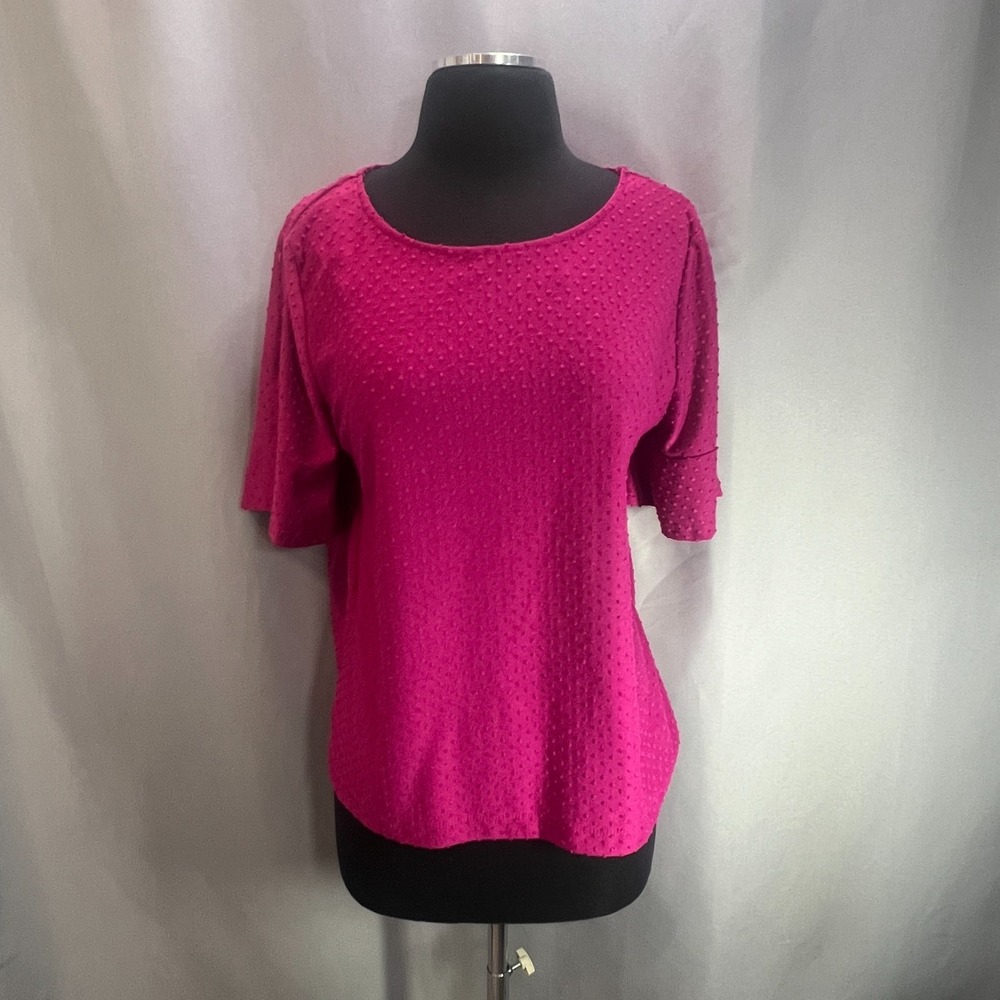 Rose+olive Blouse Top Womens Large Fuchsia Pink Swiss Dot Scoop Neck‎ Casual